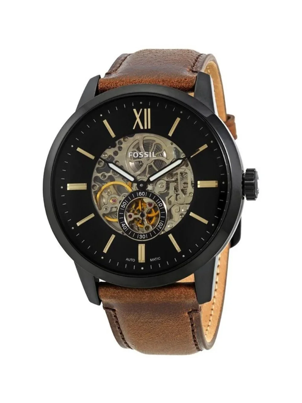 NWT Fossil Townsman Automatic Black Skeleton Dial Men's Watch
